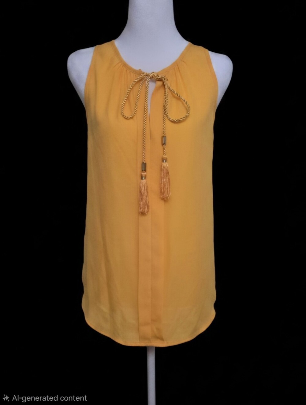 Lily White Sleeveless Tassel Tie Blouse - Yellow Size S
